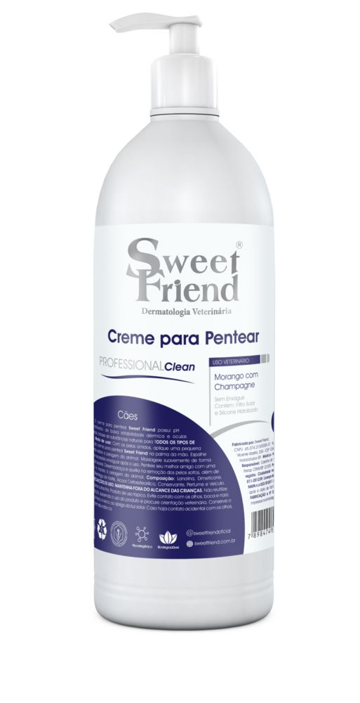 Creme para Pentear Sweet Friend Professional Clean - Morango com Champagne - Cães - 1L