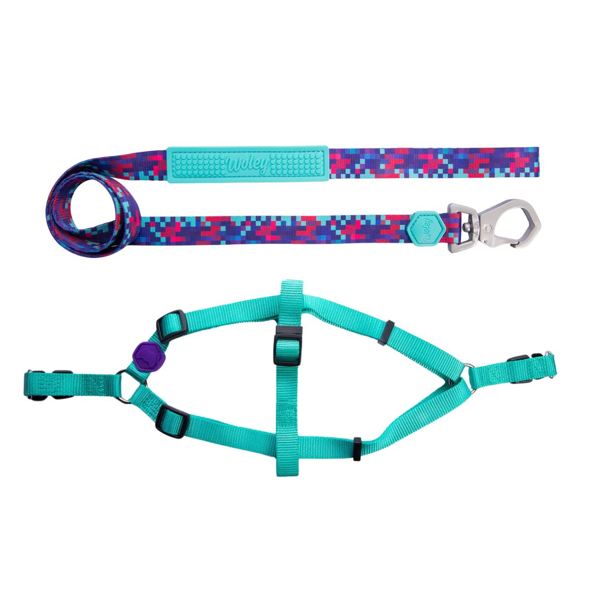 Kit Coleira Peitoral Woley Piscina M + Escolha sua Guia