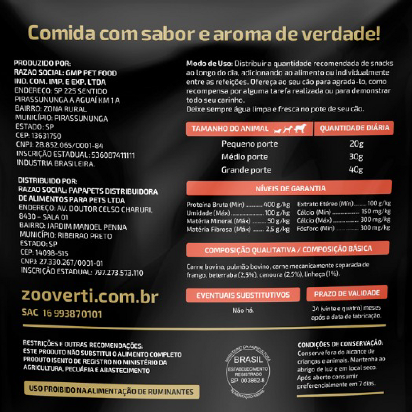Zooverti Desidratado Só carne bovina 80g