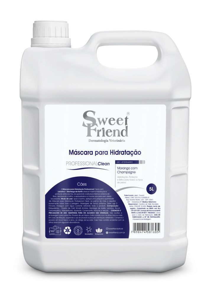 Máscara para Hidratação Sweet Friend Professional Clean - Morango com Champagne - Cães - 5L