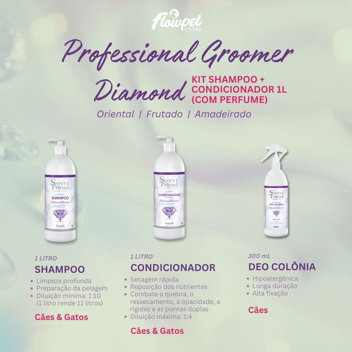 Kit Professional Groomer 1L Shampoo + Cond. Diamond Sweet Friend