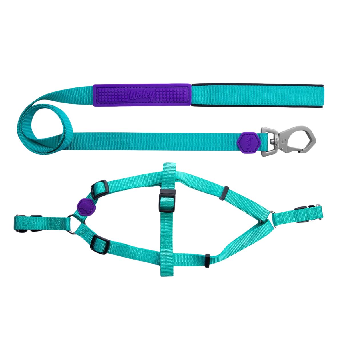 Kit Coleira Peitoral Woley Piscina M + Escolha sua Guia