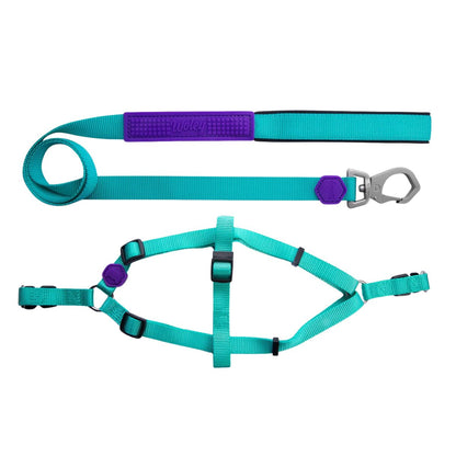 Kit Coleira Peitoral Woley Piscina M + Escolha sua Guia